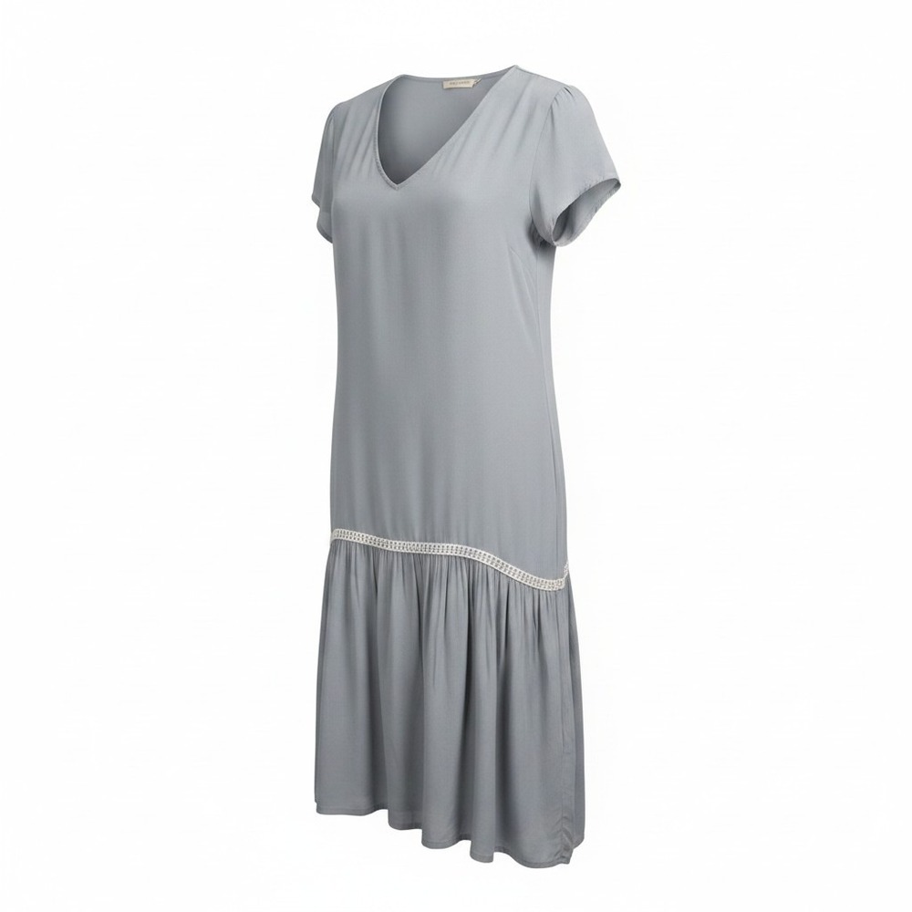 V-Neck Drop Waist Crochet Dress Women Little White Lies Medium Grey With Pockets